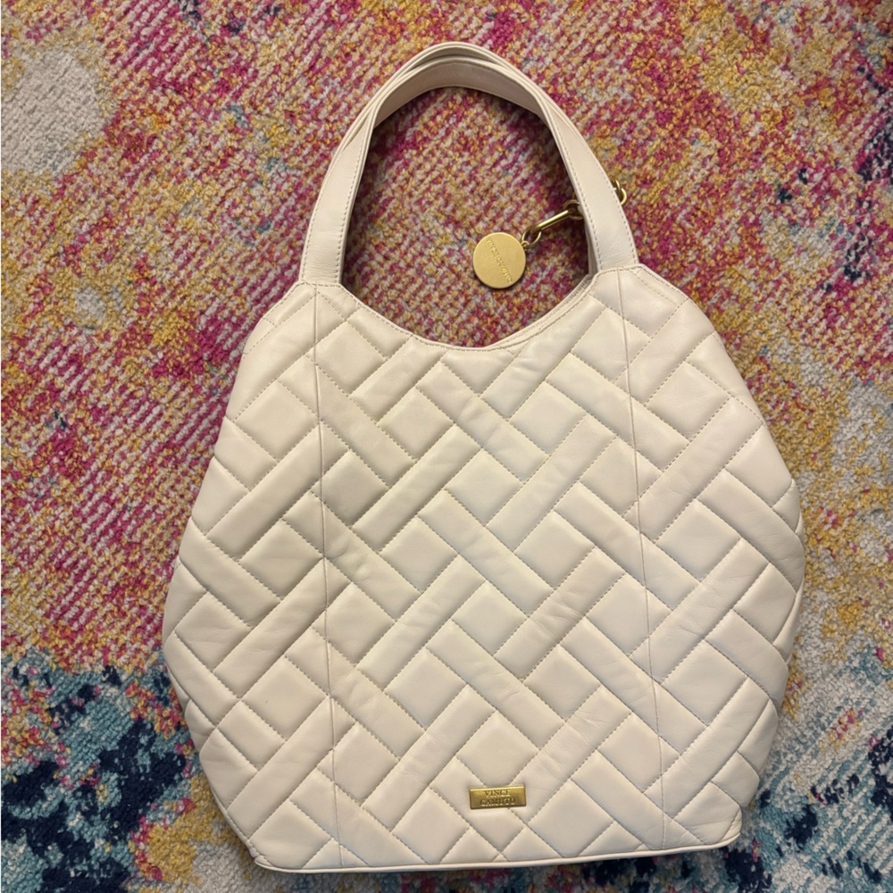 Vince Camuto Cream Quilted Leather Shoulder Bag